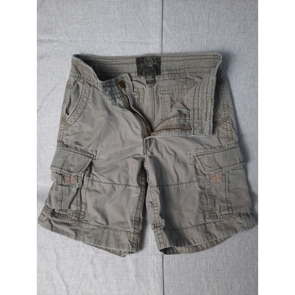 Huk Int Men's 30 Utility Cargo Zip Fly Belted Short Military Green Pure Cotton